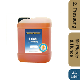 Leinöl - 2. Pressung als Tierfutter für Pferde und Hunde, Rohleinöl, 2,5 Liter