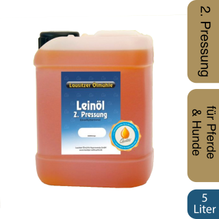 Leinöl - 2. Pressung als Tierfutter für Pferde und Hunde, Rohleinöl, 5 Liter