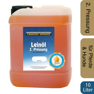 Leinöl - 2. Pressung als Tierfutter für Pferde und Hunde, Rohleinöl, 10 Liter